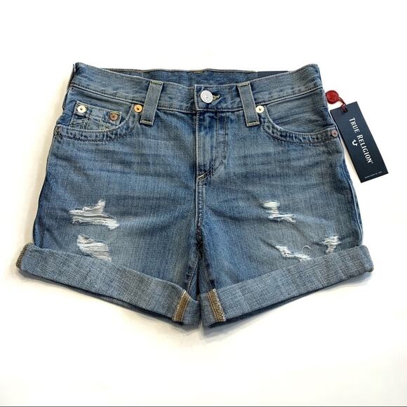True Religion Jayde Distressed Denim Shorts 24 - Picture 2 of 8
